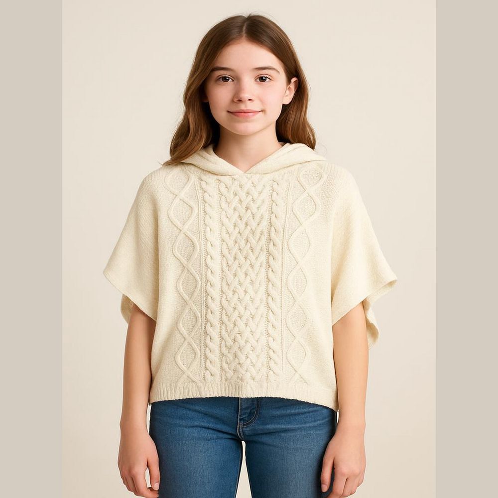 Gap Kids S Hooded Cable Knit Poncho Sweater